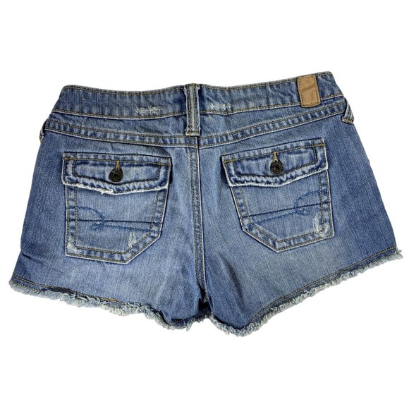 Vintage-Look Maurices Juniors Denim Shorts Frayed Hem Buttoned Pockets Size 1/2 - Picture 2 of 11